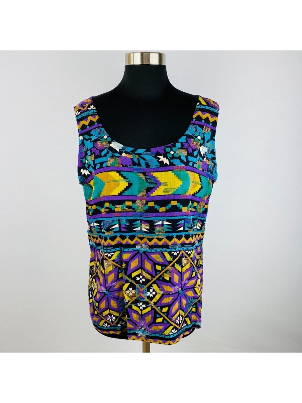 A K F NY Womens No Size 42 Inch Bust  Colorful Tribal Patchwork Sleeveless Top